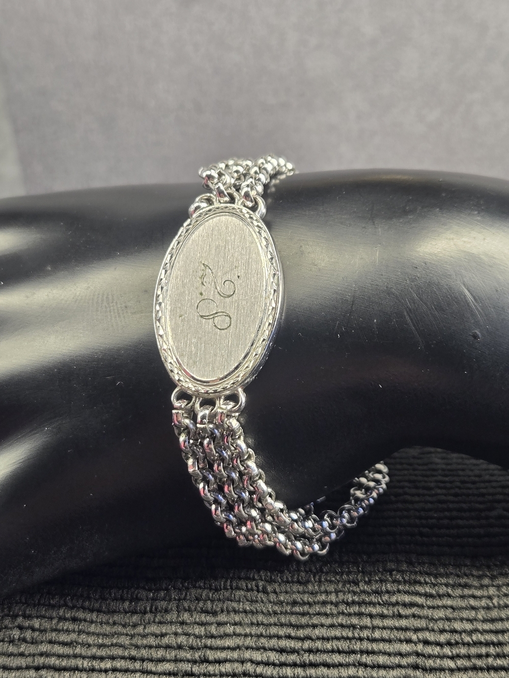 Speidel Silver Multi-Chain Engraved Oval ID Bracelet Says 28 #61